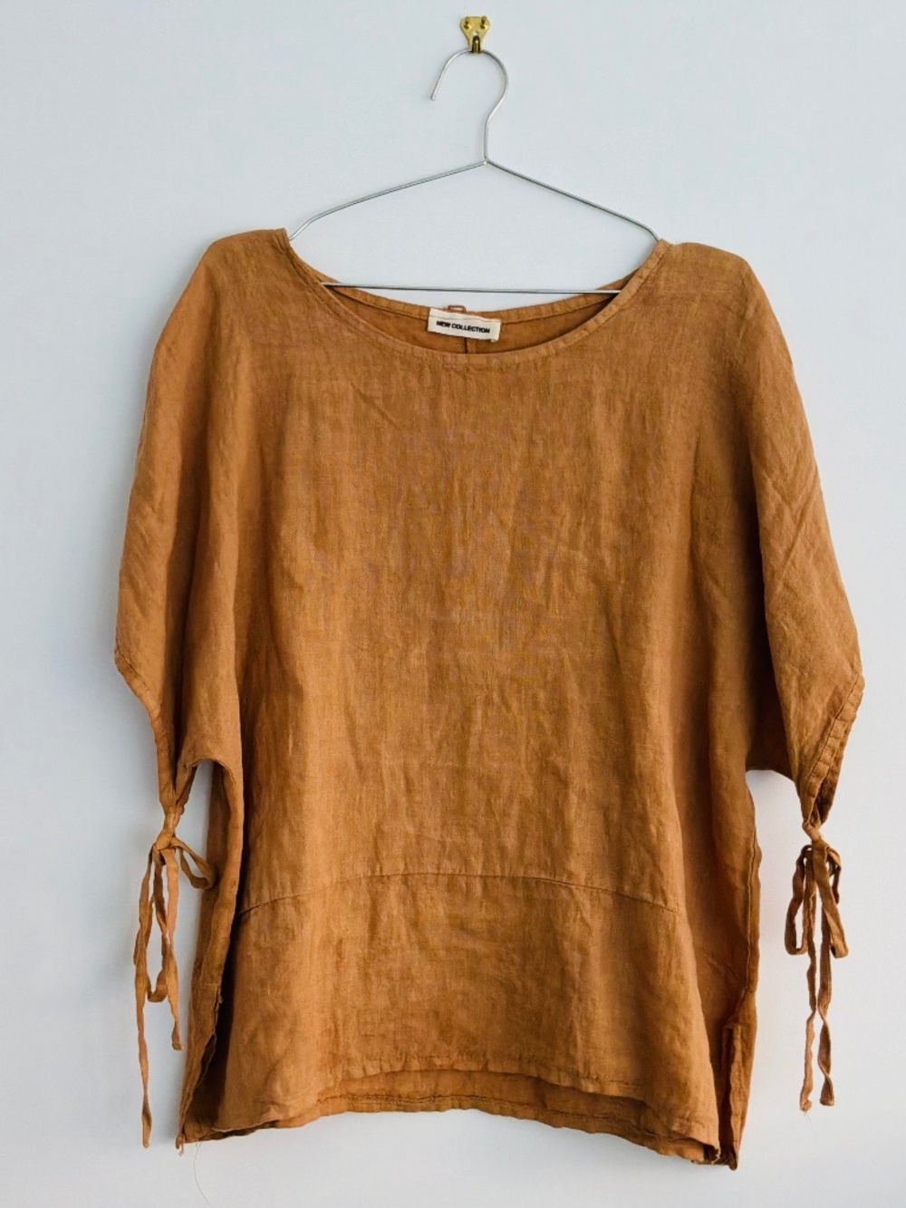 Made in Italy “New Collection” 100% Linen Blouse Butterscotch Caramel Colour OS